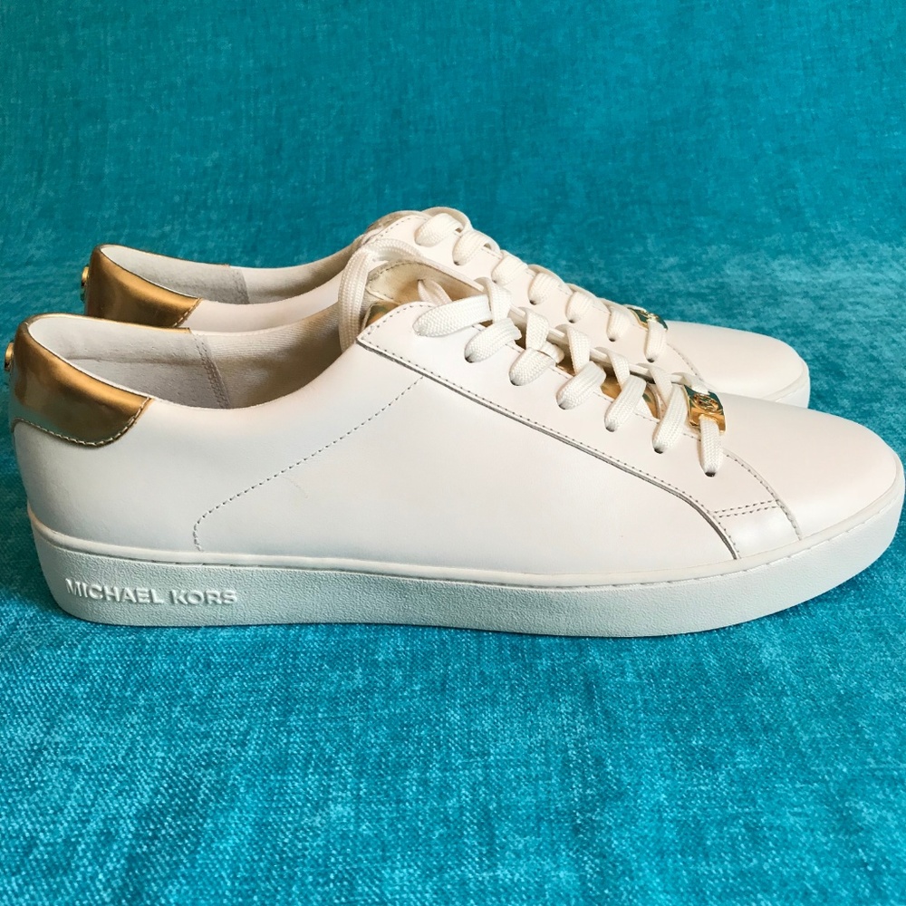 Michael Kors White & Gold Leather Sneakers Size 11 - Picture 2 of 7